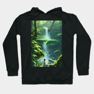 Beautiful Girl Chilling in Waterfalls in a Forest Hoodie